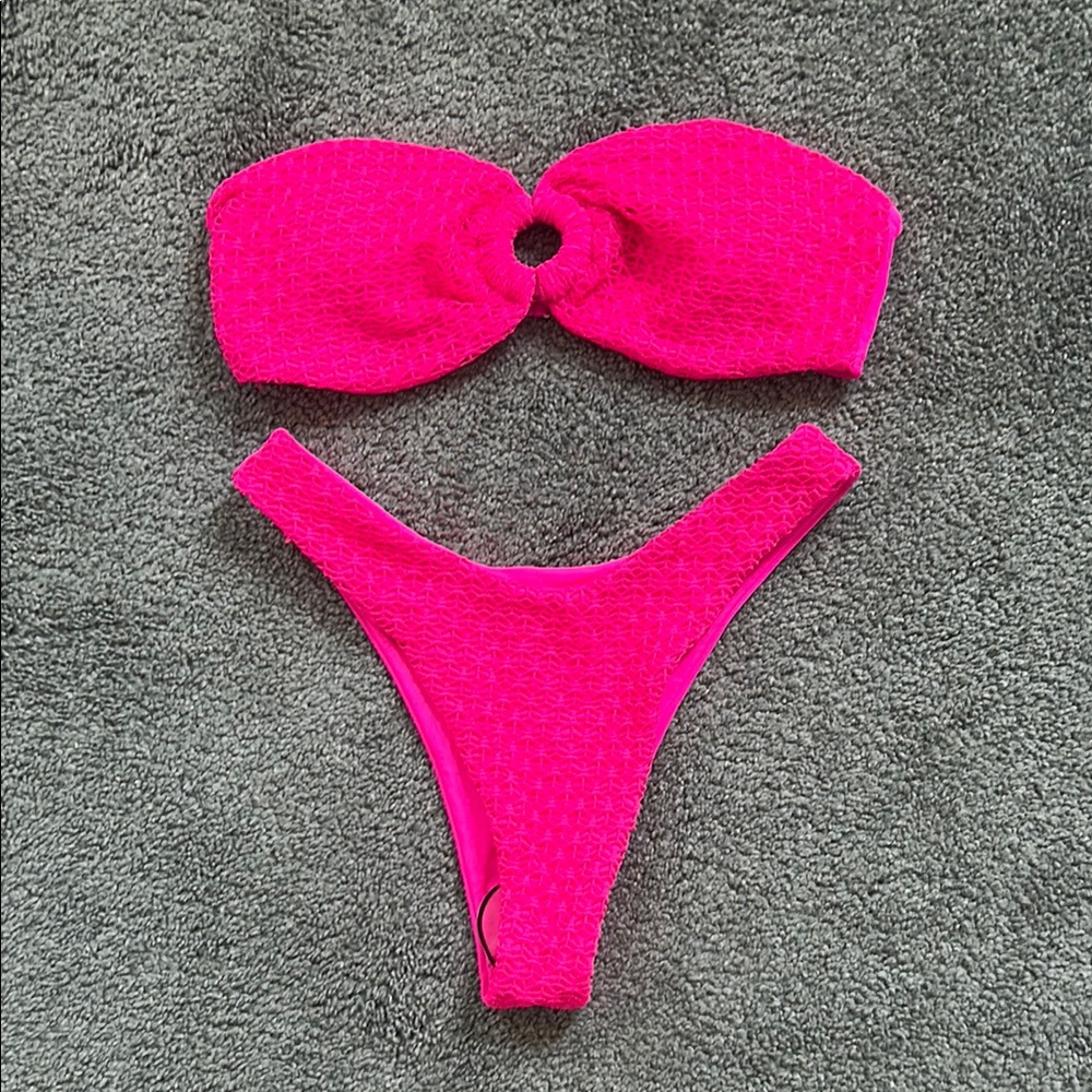 Hot Pink Textured Bikini Set
